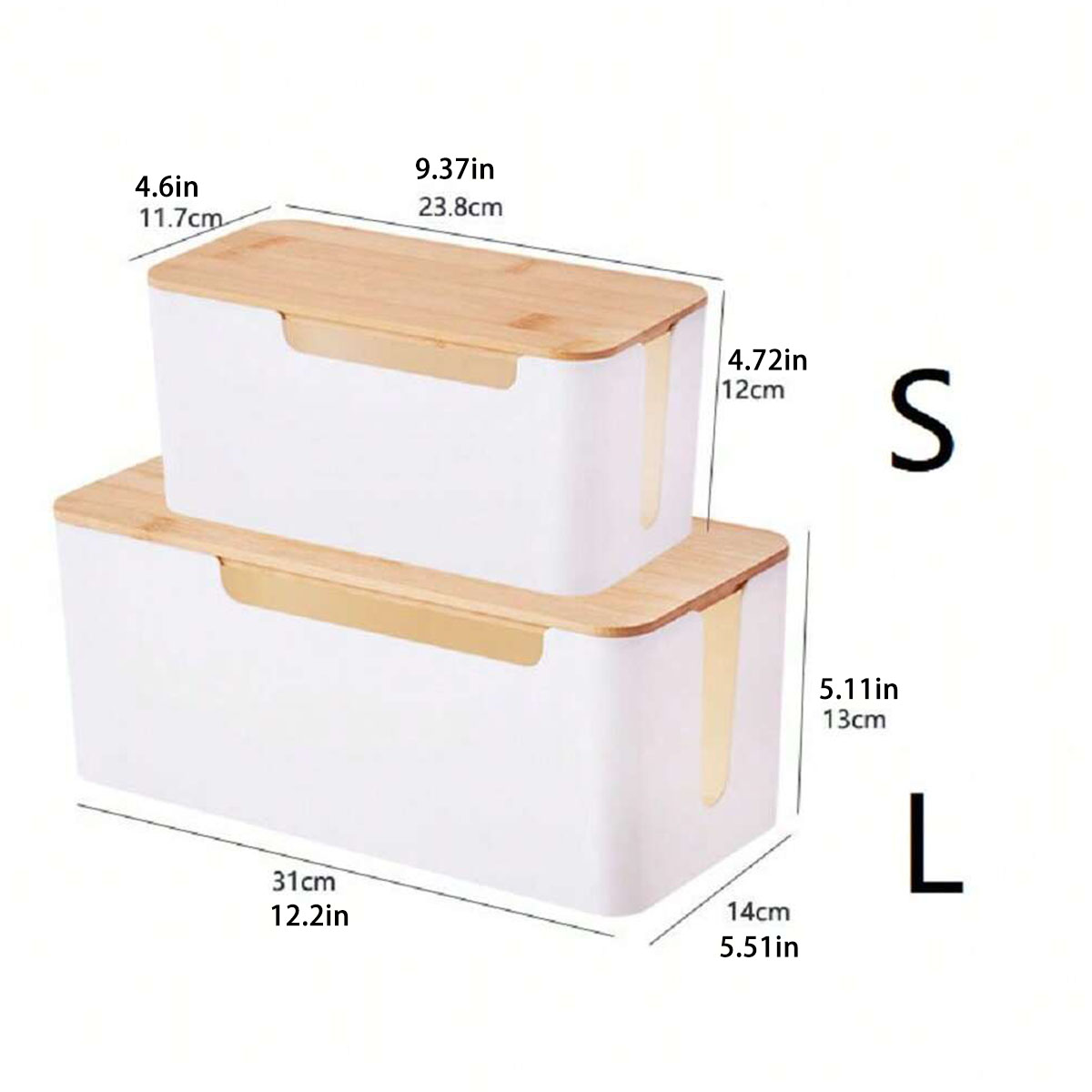Caja de gestión de cables con tapa de bambú para cable de extensión, Protector contra sobretensiones, corrector de cables, organizador, cubierta ocultadora