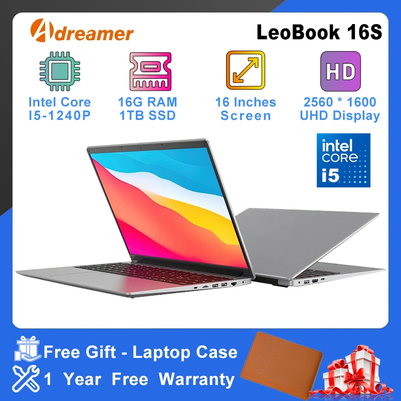 Adreamer 16인치 노트북 LeoBook16S 2560*1600 IPS 60Hz CPU 인텔 코어 i5-1240P 16GB RAM SSD 1TB 16인치 비즈니스 데스크탑 노트북