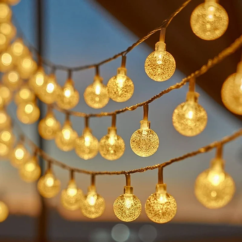 Guirnalda de luces con bolas de cristal, guirnalda de luces con forma de globo, luz colgante de Hada blanca cálida para decoración del Día de San Valentín, aniversario, fiesta de boda