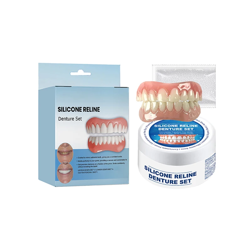 Juego de modificación de dentadura, carillas superiores e inferiores de silicona, pasta perfecta, ajuste cómodo, dentaduras postizas de ortodoncia temporal, diente falso