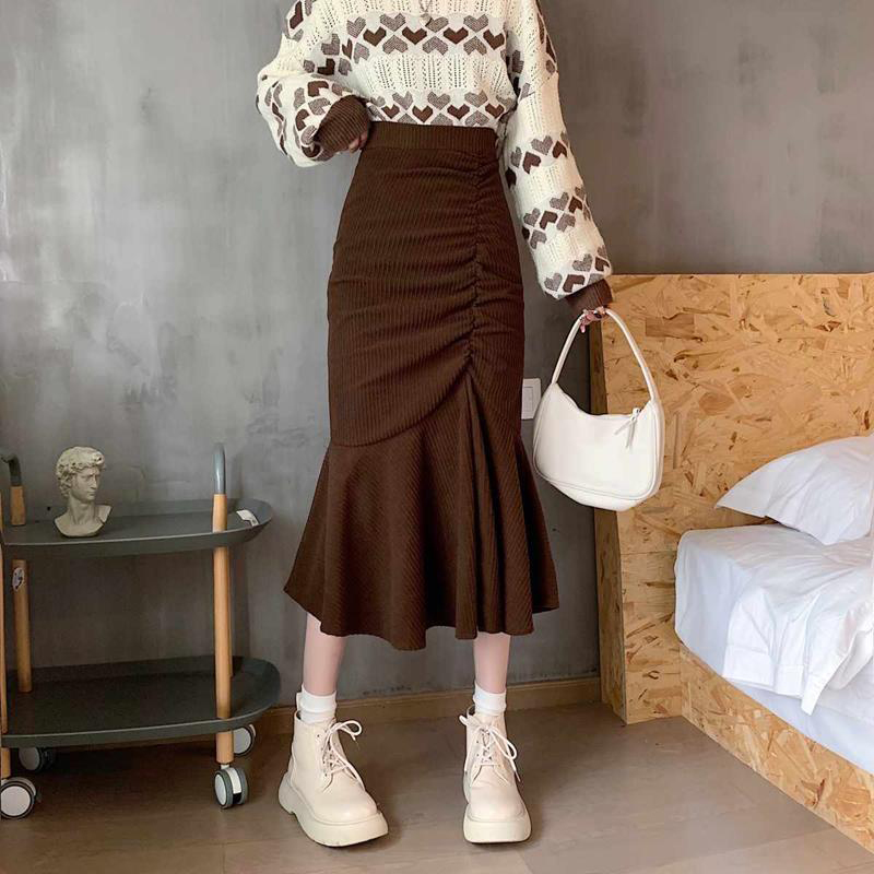 Lucyever Thời Trang Cao Cấp Midi Váy Nữ Mùa Xuân 2022 Slim Fit Hông Nàng Tiên Cá Váy Phụ Nữ Hàn Quốc Gọng Nâu Váy 2XL