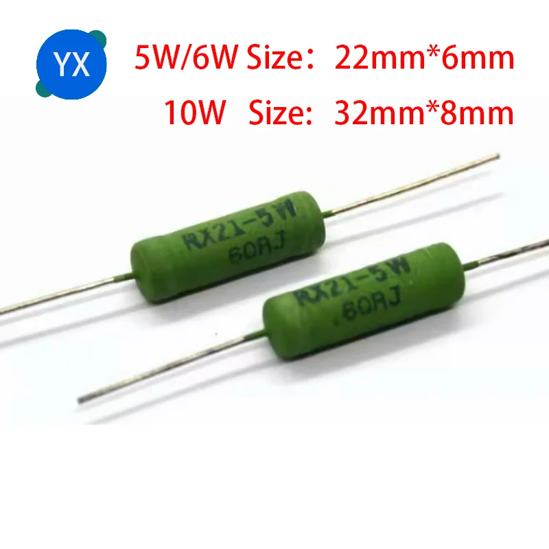 5 uds RX21 6W 10W resistencia enrollada de alambre 5%0.1R 0.5R 1R 4.7R 10R 18R 20R 22R 24R 27R 30R 33R 36R 47R 100R 220R 470R 1K 10K 12K 15K