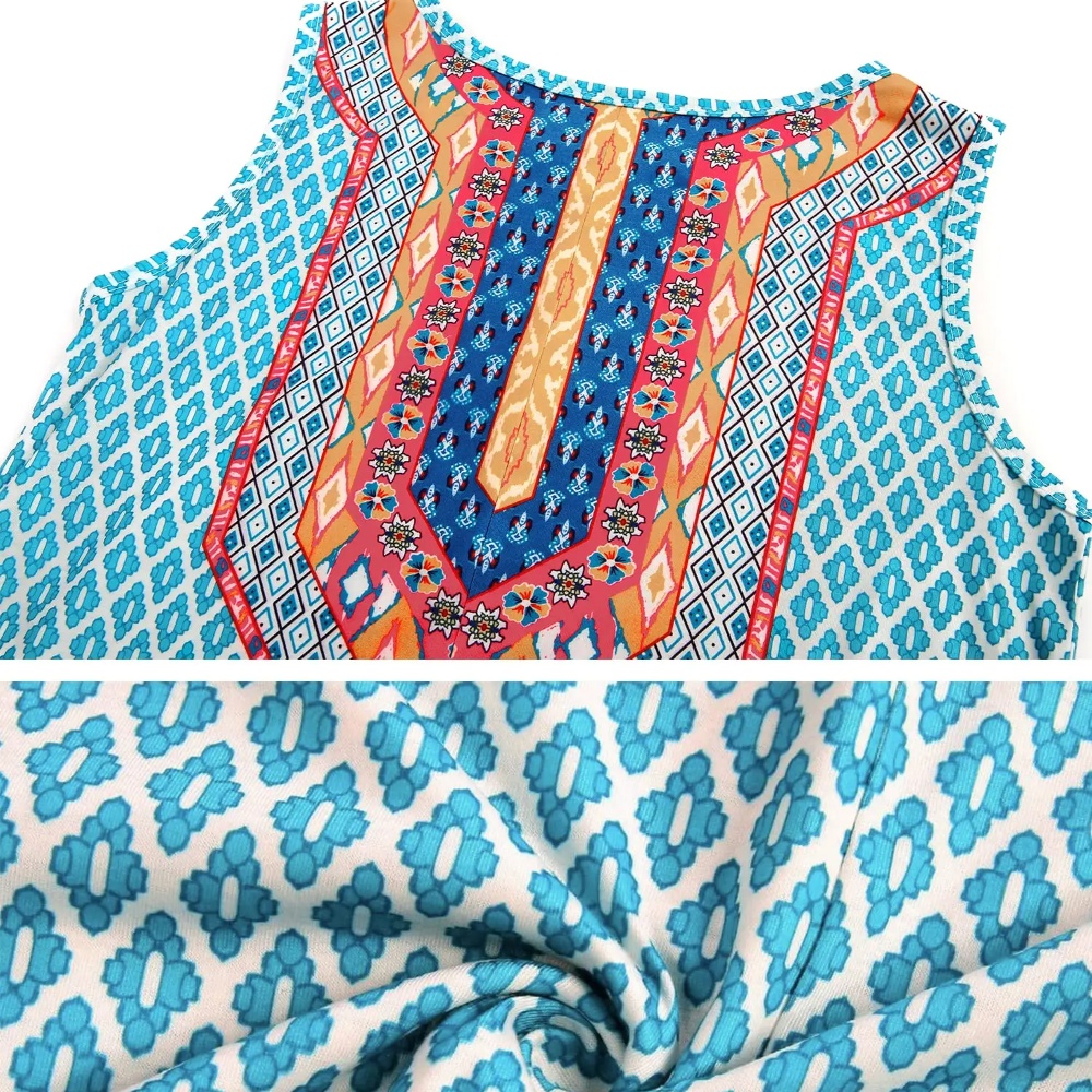 Falda larga sin mangas para mujer, vestido sin mangas, estampado geométrico, redondo, bohemio, 5XL talla grande, Verano