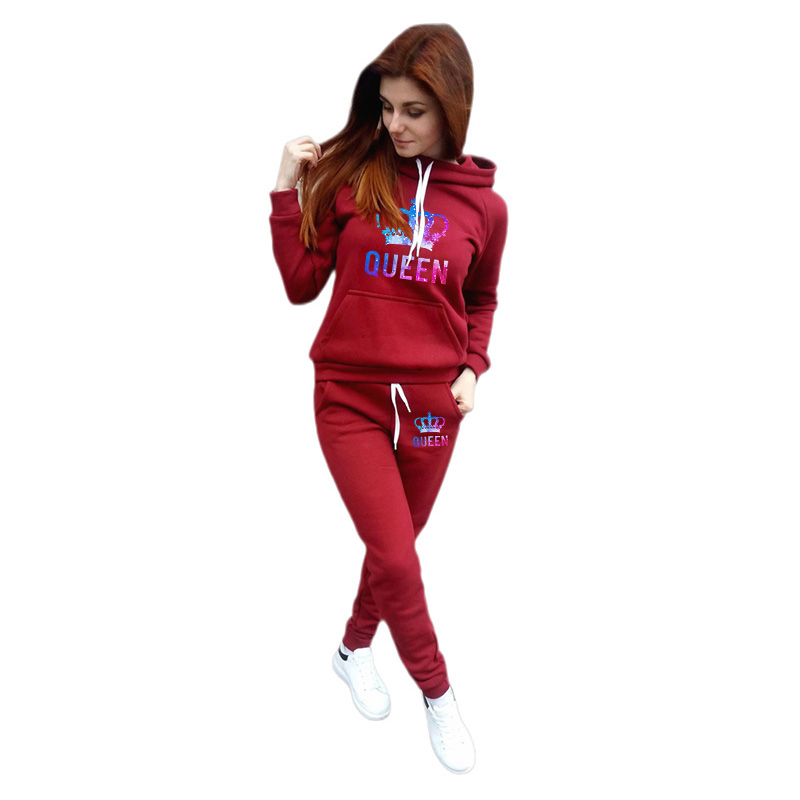 Color Queen-chándal para mujer, sudaderas con capucha con estampado cálido, traje informal de moda, conjuntos de pantalones para correr de alta calidad, Otoño e Invierno