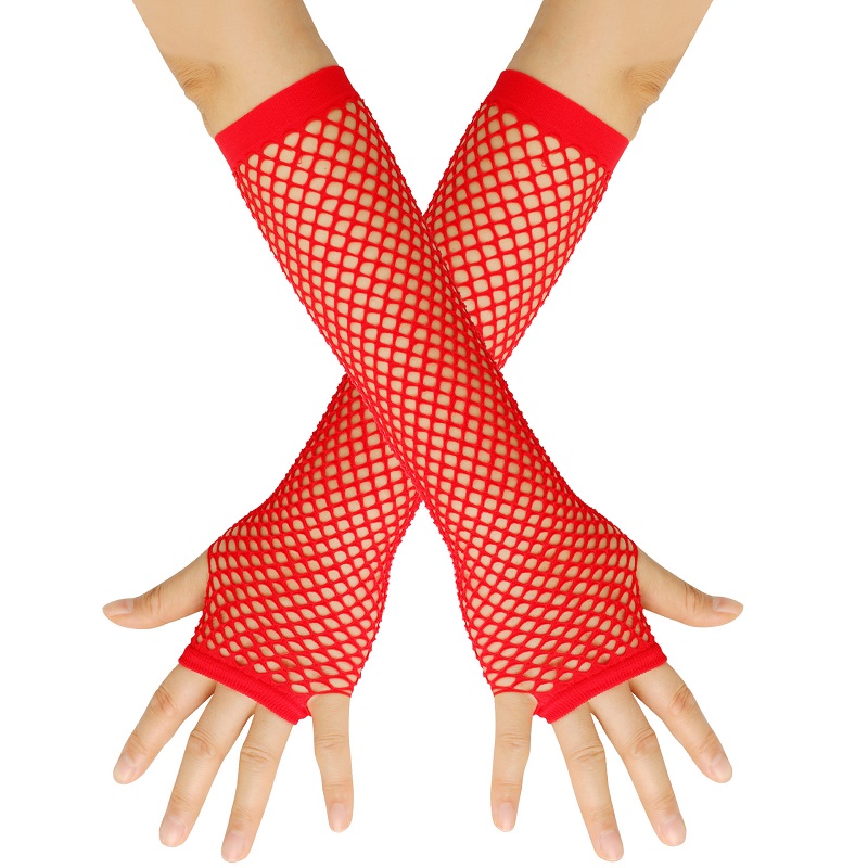 Nuevos guantes de malla, guantes de rejilla de neón, mitones, ropa transparente negra y roja, vestido elegante para mujeres, chicas sexis, guante de baile gótico Punk