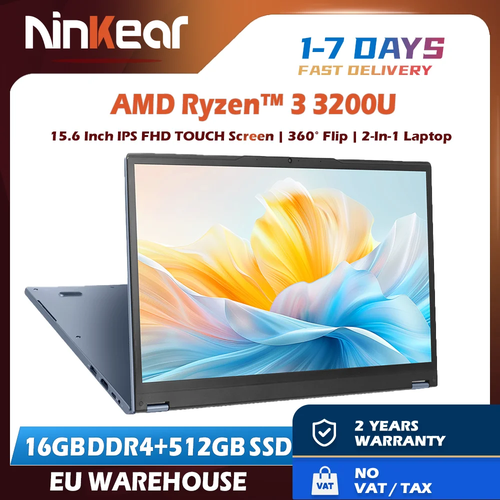 Laptop 2 w 1 Ninkear YBOOK15 AMD Ryzen ™   3 3200U 15,6' 360 °   Ekran dotykowy Flip FHD IPS 16G+512GB SSD Podświetlana klawiatura Windows 11