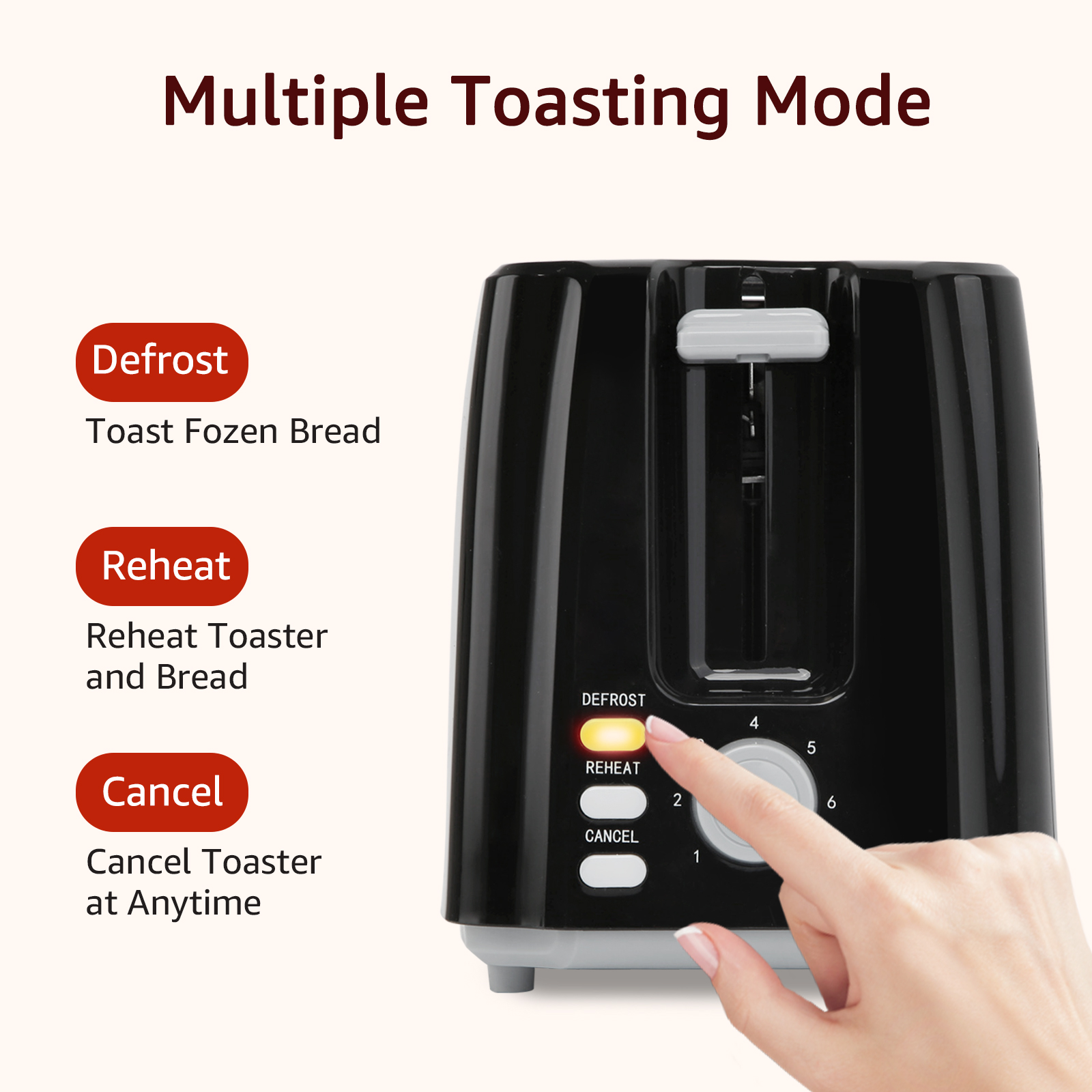 Tostadora con 2 Ranuras Cortas Extraanchas, 7 Niveles de Tostado, Función Recalentar, Descongelar y Cancelar, Libre de BPA, Diseño exclusivo, Color Negro, 750 W