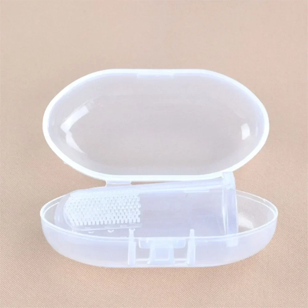Lindo juego de caja de cepillo de dientes para dedo de bebé, masaje transparente de dientes para niños, cepillo de limpieza de goma infantil de silicona suave, masajeador, cuidado Dental