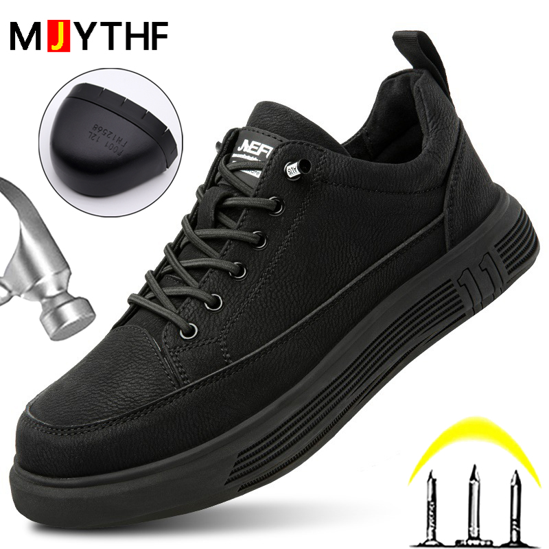 Botas de trabajo impermeables, zapatos de seguridad con punta de acero, zapatos de cuero de calidad para hombres, zapatos indestructibles a prueba de pinchazos, protección de seguridad