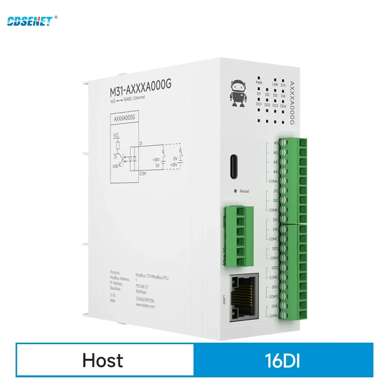 16DI Remote-IO-Modul RS485 Ethernet RJ45 CDSENET M31-AXXXA000G Analoge Switch-Erfassung Modbus TCP RTU Firmware-Upgrade