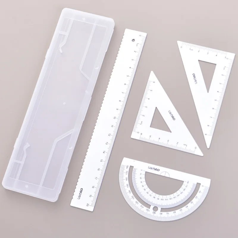 Deli righello in metallo accessori per la scuola righello triangolare multifunzionale in alluminio per righello goniometro per disegno geometrico per bambini in età scolare