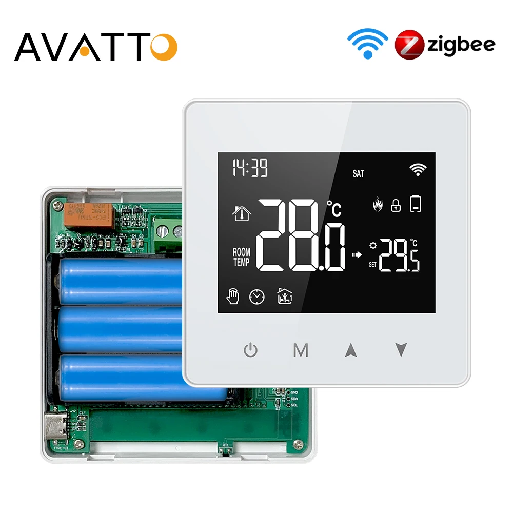 AVATTO Tuya WiFi/ZigBee Slimme Thermostaat, Low Power Batterij Water Gas Boiler Temperatuurregelaar Voor Alexa Google Home Alice
