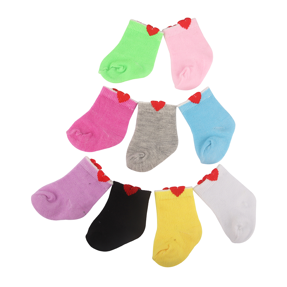 かわいいハート人形靴下カラフルな綿ニット靴下 43 センチメートル赤ちゃん新生児 & OG、アメリカ 18 インチ女の子、ロシア、1/3BJD 人形ギフトおもちゃ