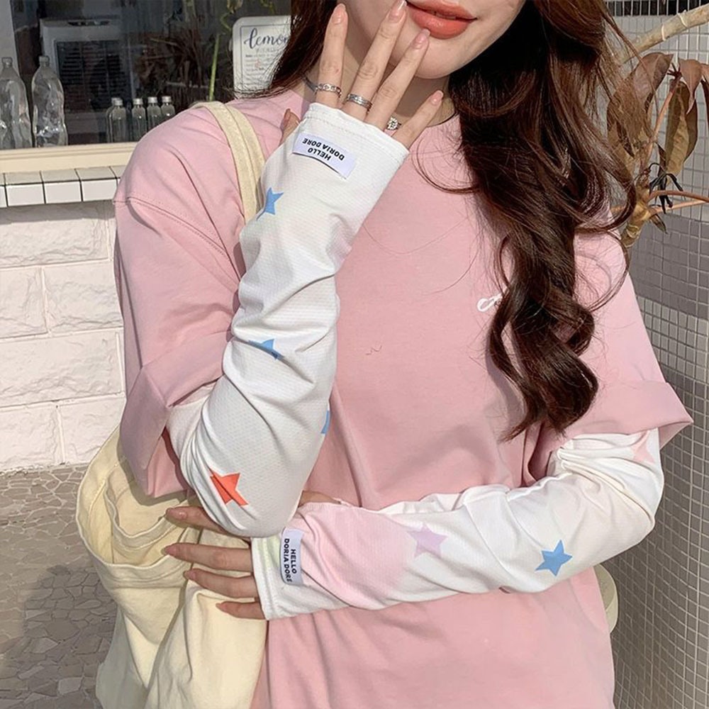 Flower Star Print Summer Sunscreen Sleeves Ice Silk Arm Protection UV Protection Gloves Women's Summer Driving Arm Sleeves New