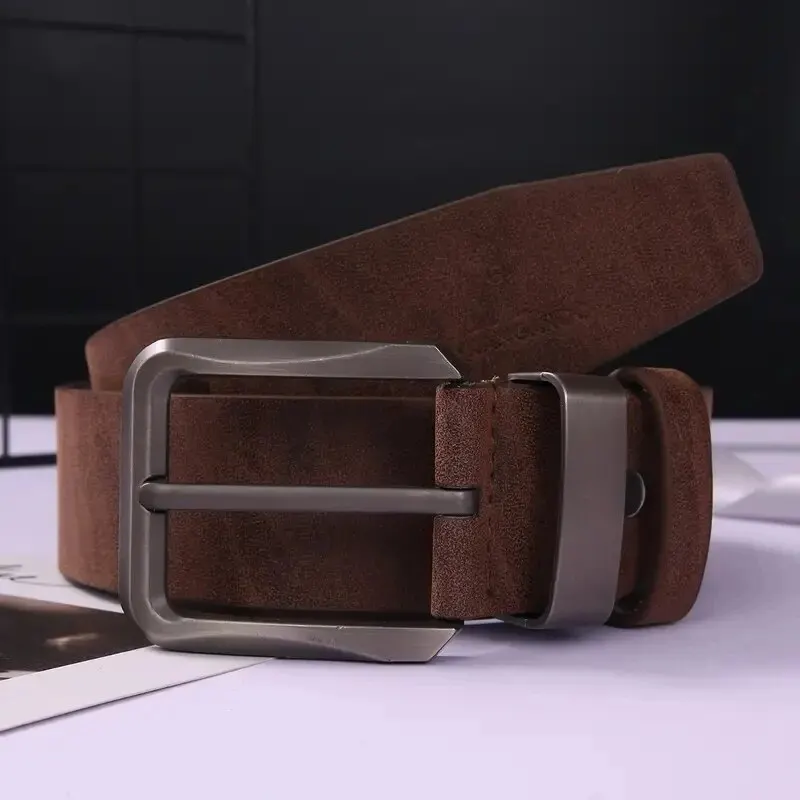 Cinto masculino com fivela de agulha de metal, tendência de negócios ou lazer, cinto autêntico de alta qualidade emparelhado com jeans, cinto de trabalho plus size