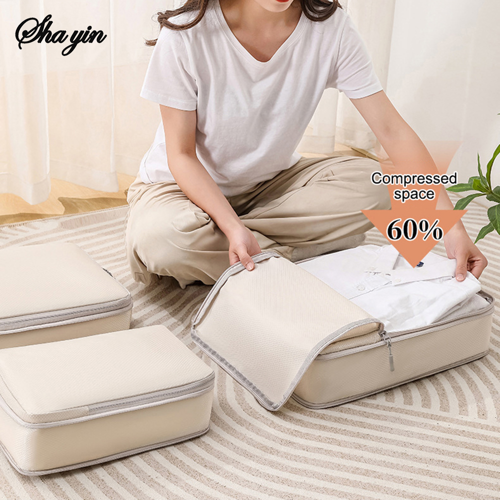 Set/6 Stück komprimierbare Verpackung Reise Aufbewahrungstasche Würfel wasserdichter Koffer Nylon tragbar mit Handtasche Gepäck Organizer