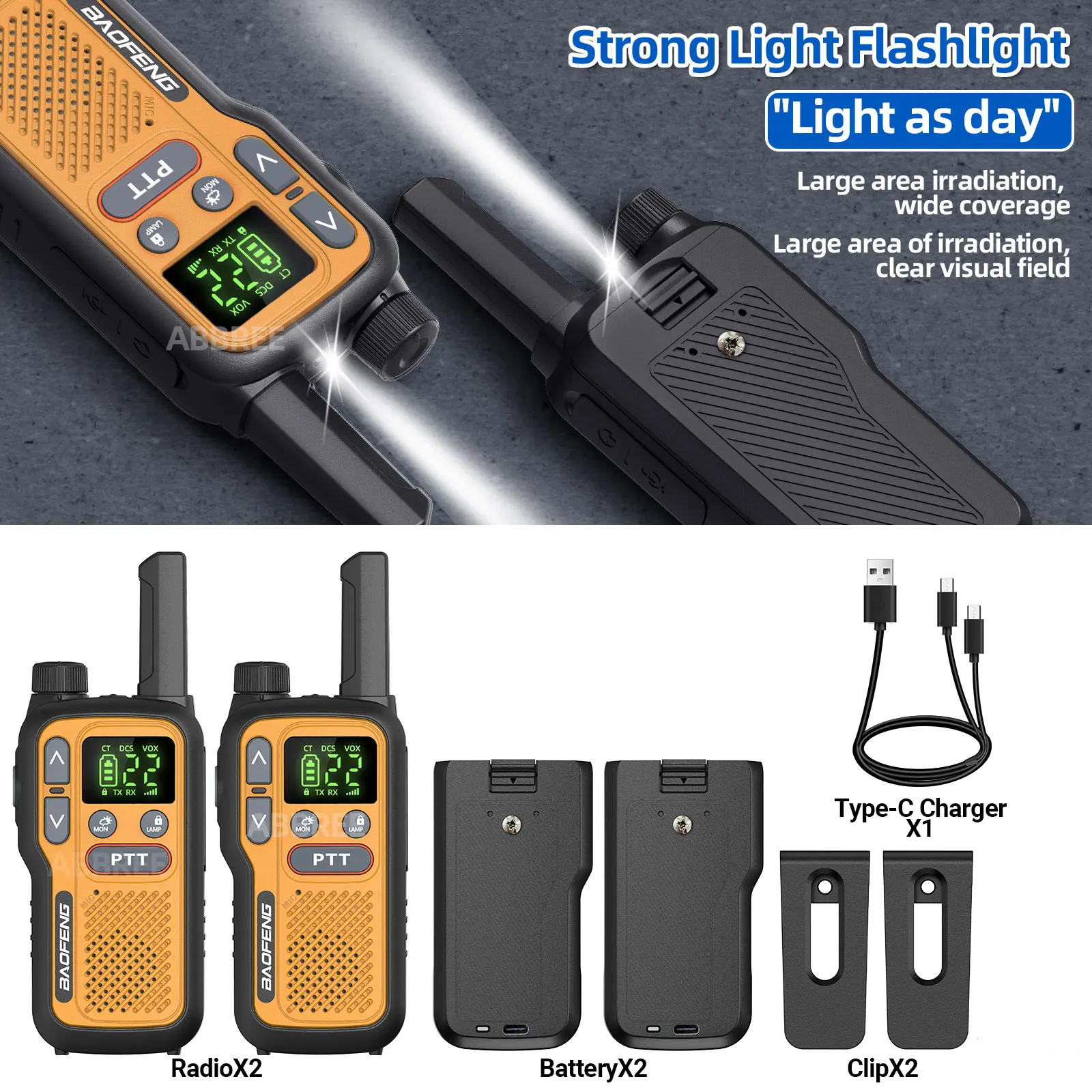 2PCS Baofeng BF-T18 Mini Walkie Talkie Long Range PMR FRS Dual PTT NOAA VOX FM Two Way Radio Type-C Charger For Travel Camping