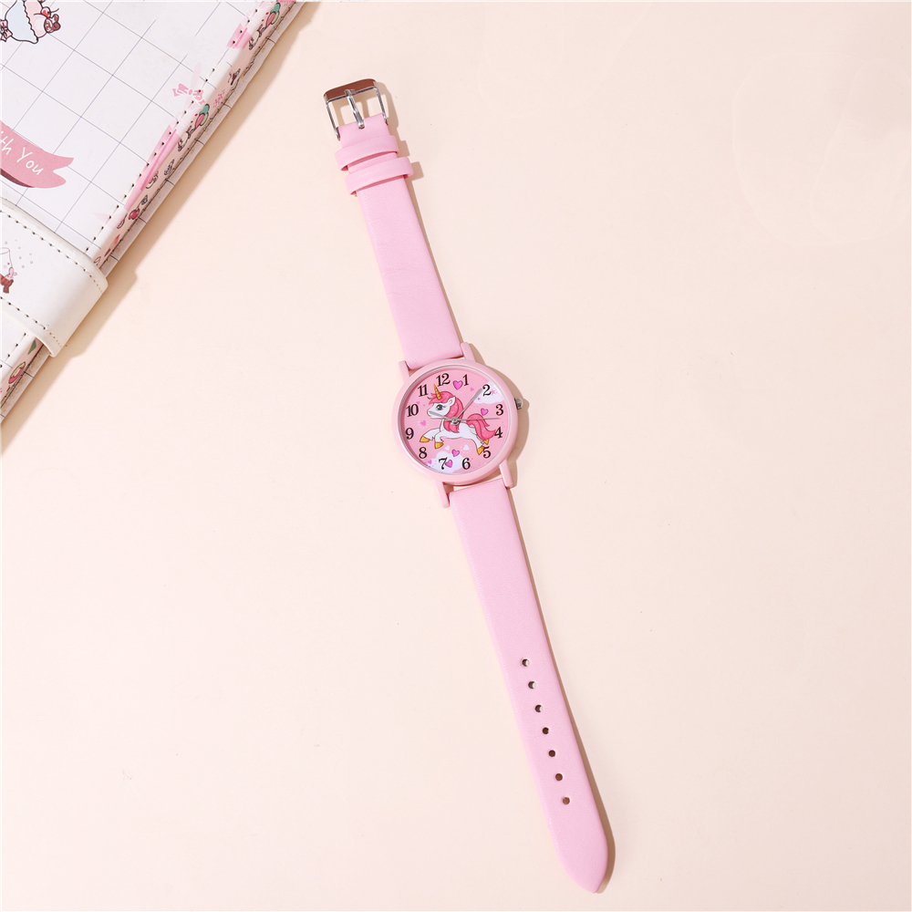 schattig roze pu lederen band eenhoorn Kindercartoonhorloge