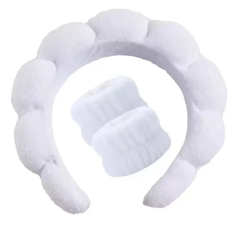3 Conjunto de faixa de cabeça para lavagem elegante, pulseiras, scrunchies, spa, bolha, para lavar o rosto, maquiagem, chuveiro, cuidados com a pele