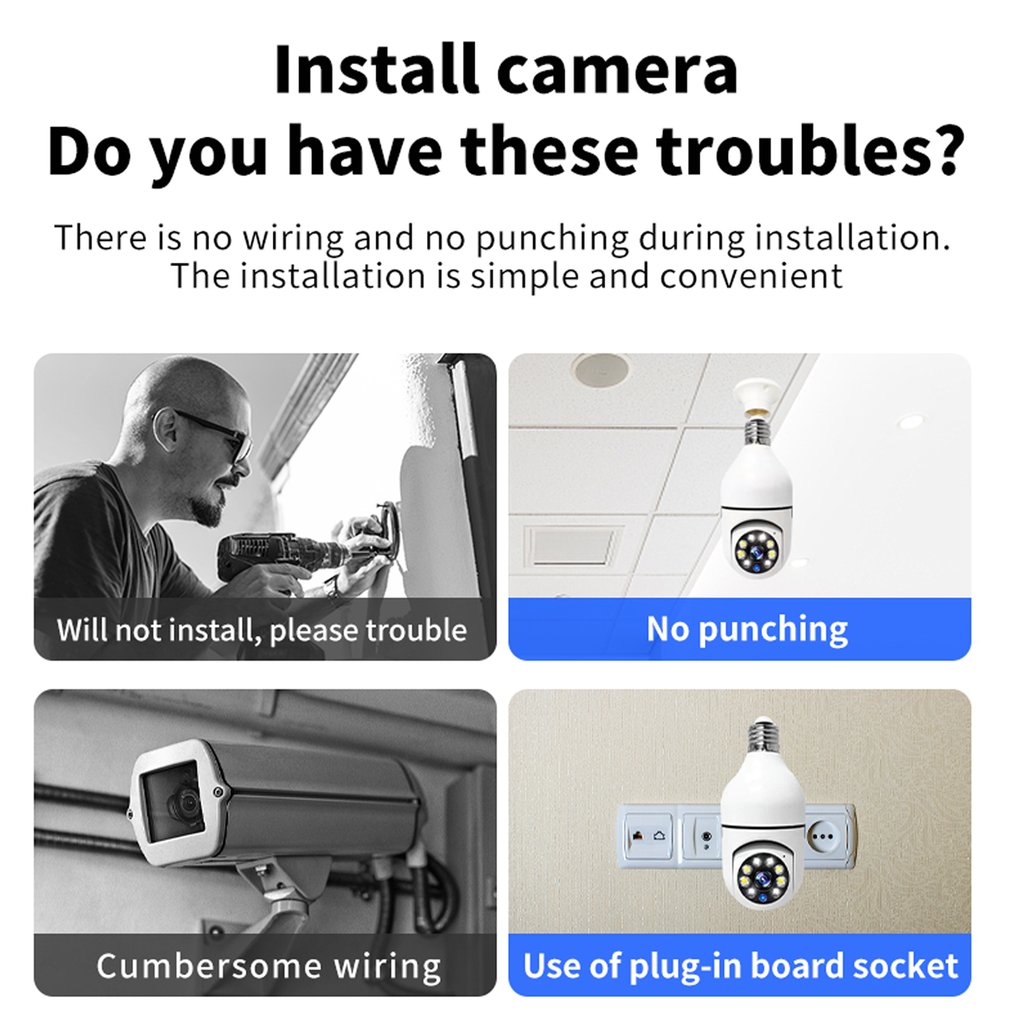 2025 caliente E27 tornillo cámara WIFI vigilancia bombilla cámara a todo color iluminación diurna y nocturna doble luz 360 rotación Dropshipping
