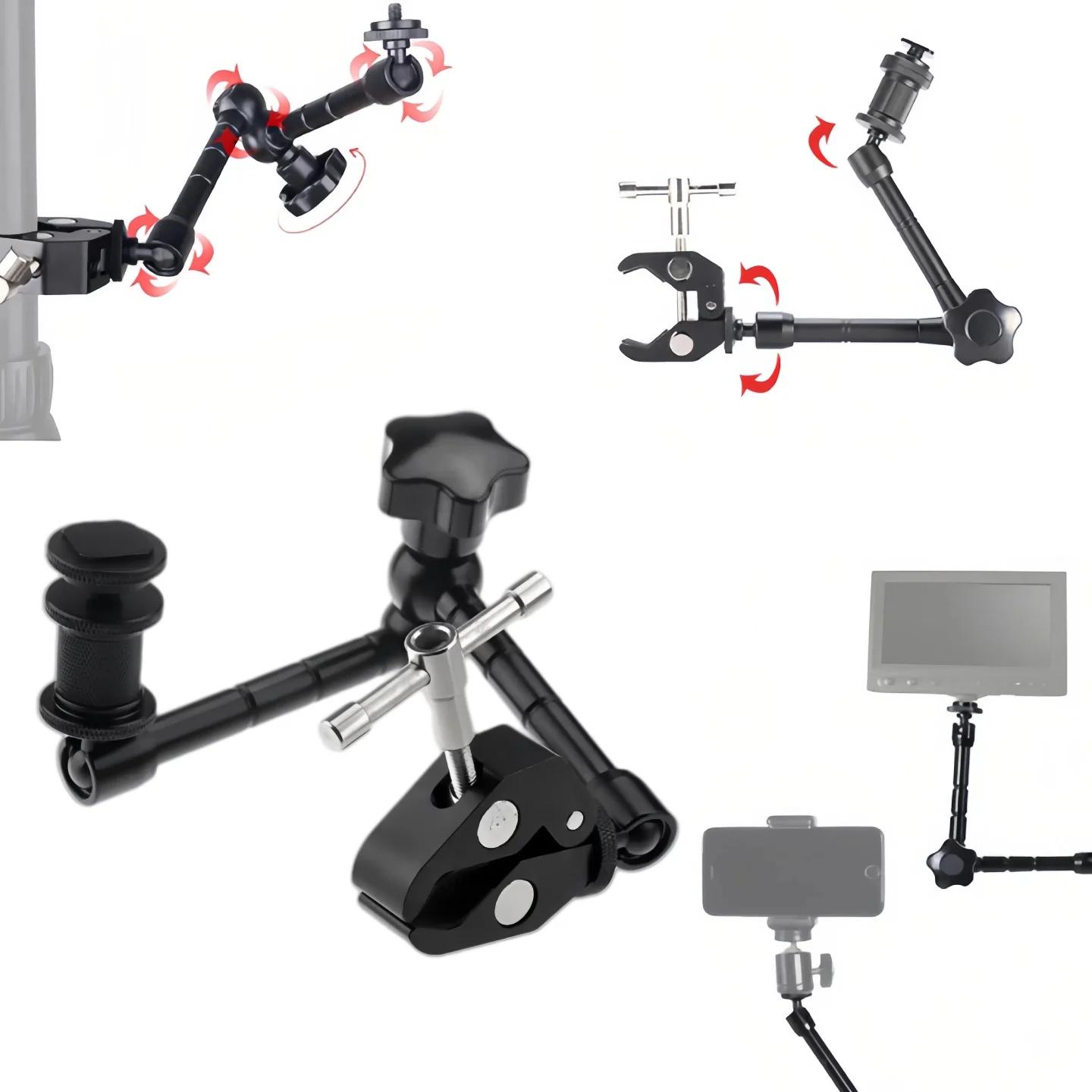 Brazo mágico articulado de 7 o 11 pulgadas + súper abrazadera para cámara DSLR Rig a Monitor LCD, accesorios de cámara con luz de vídeo LED