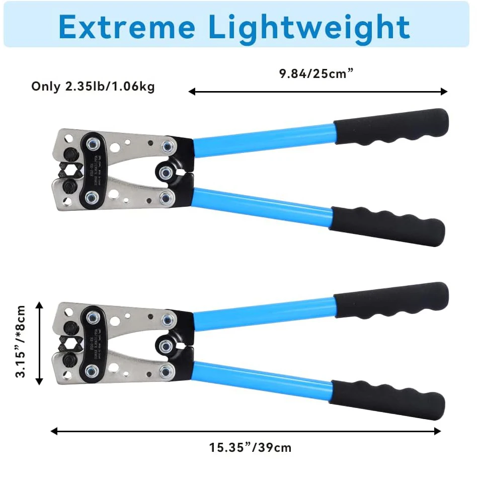 Battery Cable Lug Crimping Tool 10-1 AWG with Cutter, 60Pcs Copper Ring Terminals Heavy Duty Wire Crimper Set for Battery Cables
