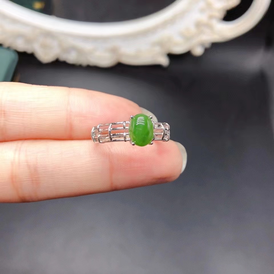 Merek perhiasan butik 925 perak murni Jasper hijau alami wanita cincin berongga hadiah ulang tahun anak perempuan pesta Natal