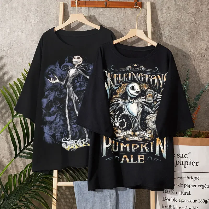 Vintage Men T-Shirts Nightmare Before Christmas Print Short-sleeved Gothic Retro T-shirt Top Y2K Shirt Streetwear Harajuku