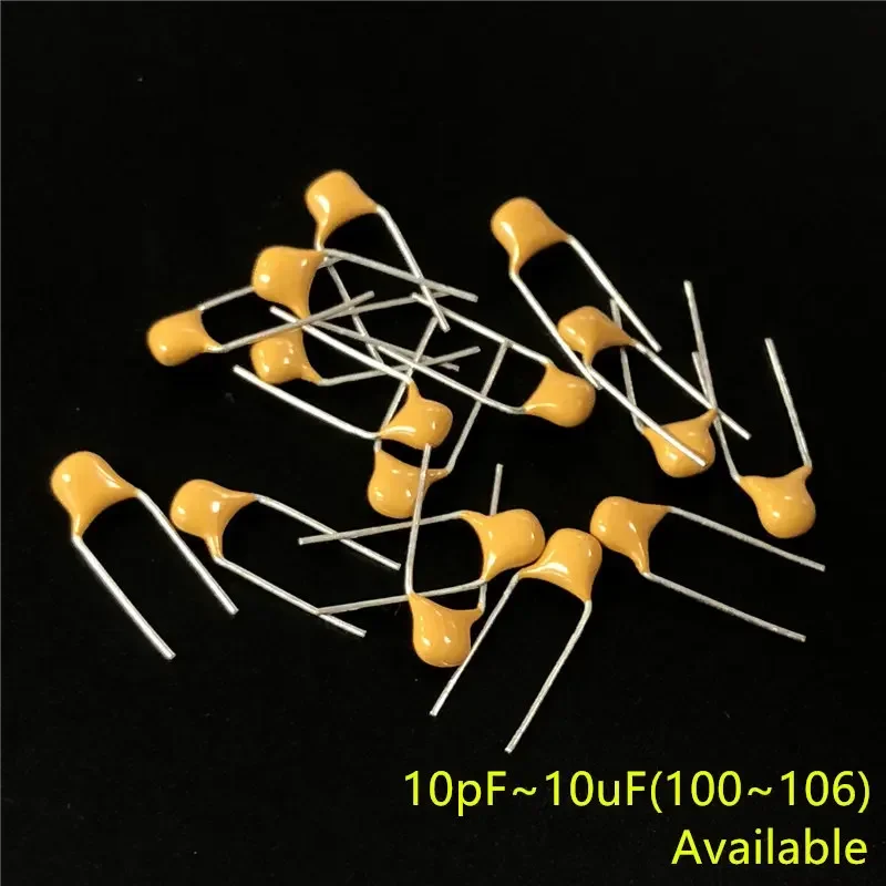 100 pçs/lote capacitor cerâmico multicamadas 50V (100 ~ 106) 10pF ~ 10uF 102 103 104 105 22pF 1nF 10nF 100nF 0.01uF 0.1uF 1uF P = 5.08mm