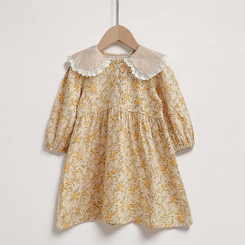Herbst Kinder Baby Mädchen Blumen Kleid Langarm Süße Druck Prinzessin Kleid Casual Baby Mädchen Kleid Kinder Kleidung Kleid