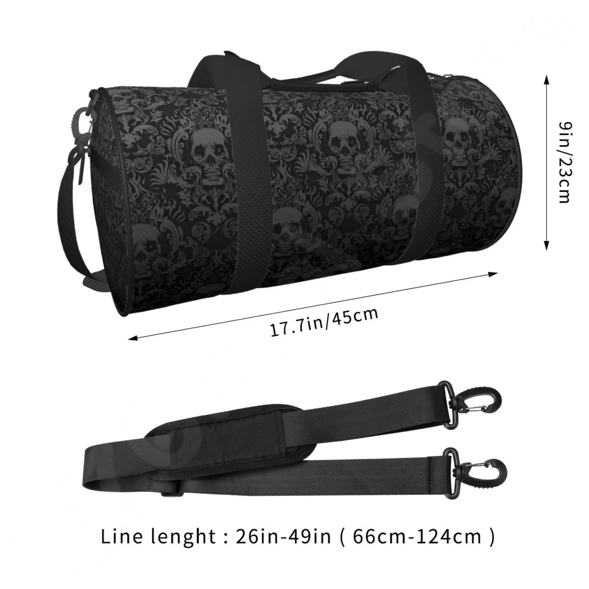 Bolsa de viagem esportiva gótica vitoriana com caveira preta, bolsa de viagem com compartimento para sapatos, bolso molhado para homens e mulheres