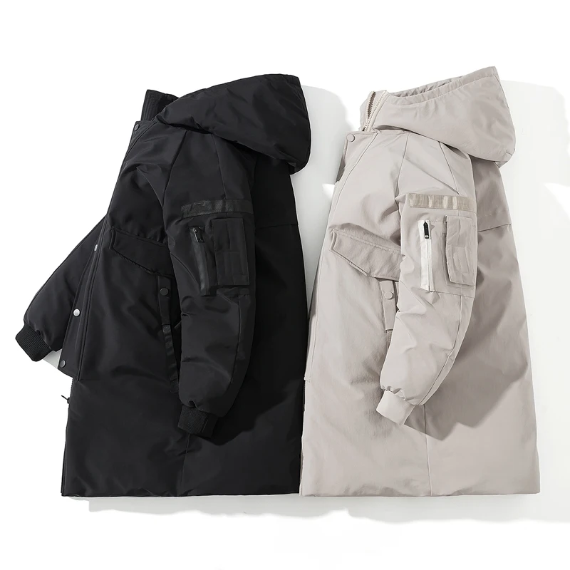 Jaqueta de algodão acolchoada com capuz masculina, casaco longo, Parkas grandes, casacos grossos soltos, casacos quentes, moda inverno, nova