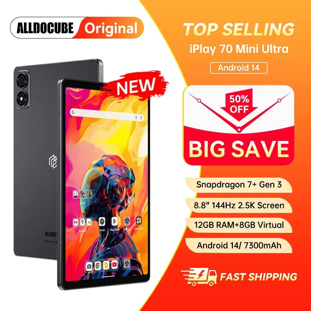 ALLDOCUBE iPlay 70 Mini Ultra 2,5 K 144Hz tableta para juegos 8,8 pulgadas Snapdragon 7 + Gen3 DTS sonido 7300mAh 12 + 8GB 256GB Android 14 Pads