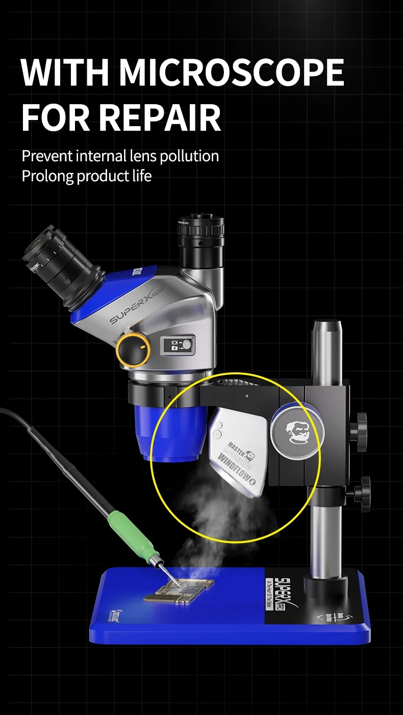 MECHANIC WindFlow X Smoke Exhaust Instrument with Light Microscope Motherboard PCB Repair Welding Smoke Removal Lighting tool