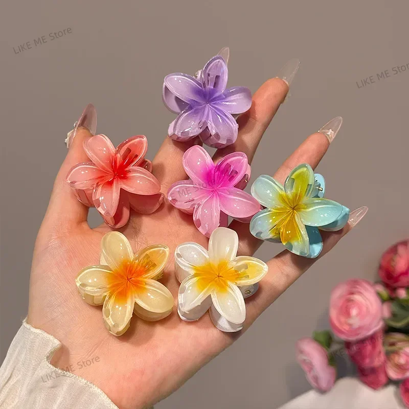 Pinzas para el cabello con gradiente hawaiano, pinzas para el cabello con flores, tocados de moda de tamaño pequeño, pasador de cangrejo, accesorios para el cabello para mujer