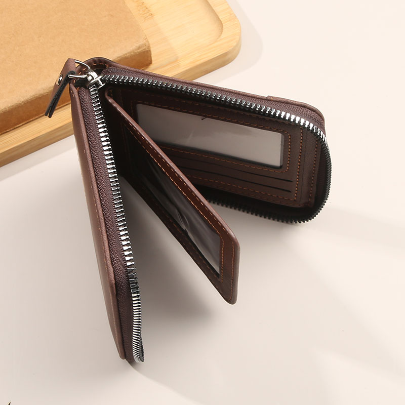 2025 new men's wallet short horizontal zipper three fold zero wallet retro casual buckle square bag