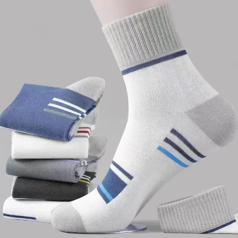 Calcetines de algodón transpirables para hombre, medias informales a rayas de primavera, calcetines de negocios antibacterianos antiolor para hombre