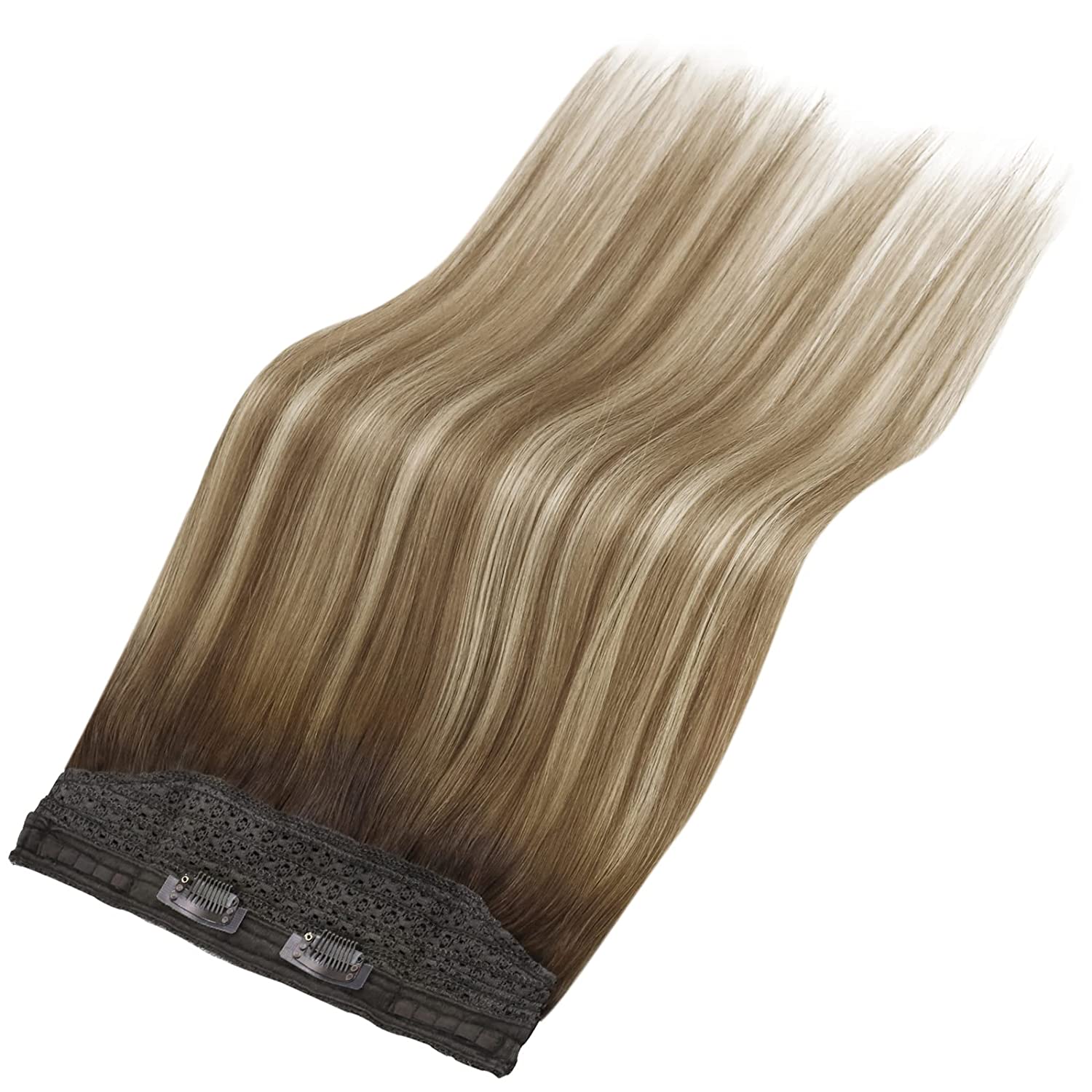 Vesunny linha de peixe fio de extensão do cabelo humano cabelo natural uma peça fio invisível trama do cabelo com 2 clipes máquina feita cabelo loiro