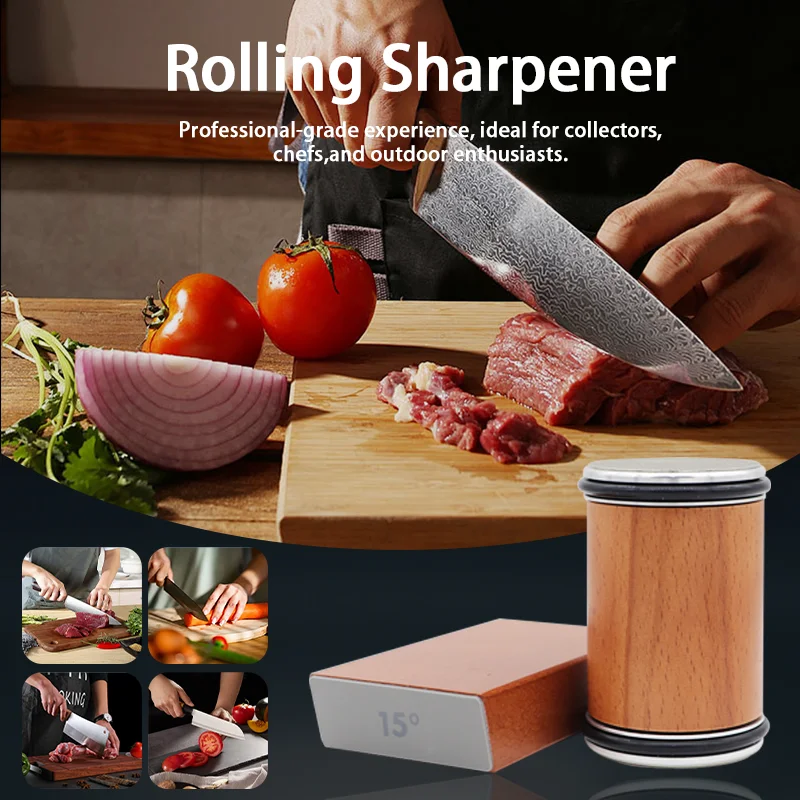 มีดกลิ้ง Sharpener สองด้านเพชร Sharpening หิน 15 และ 20 องศามุมแม่เหล็กลูกกลิ้ง Sharpening สําหรับมีดครัว