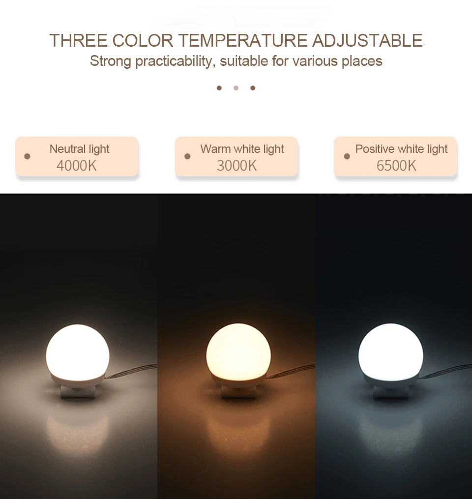 Kosmetikspiegel-Fülllicht, verstellbare Helligkeit, 3 Farben, LED-USB-Wandlampen, Schnur für alle hübsche 3-Farben-dimmbare Schminktischleuchte
