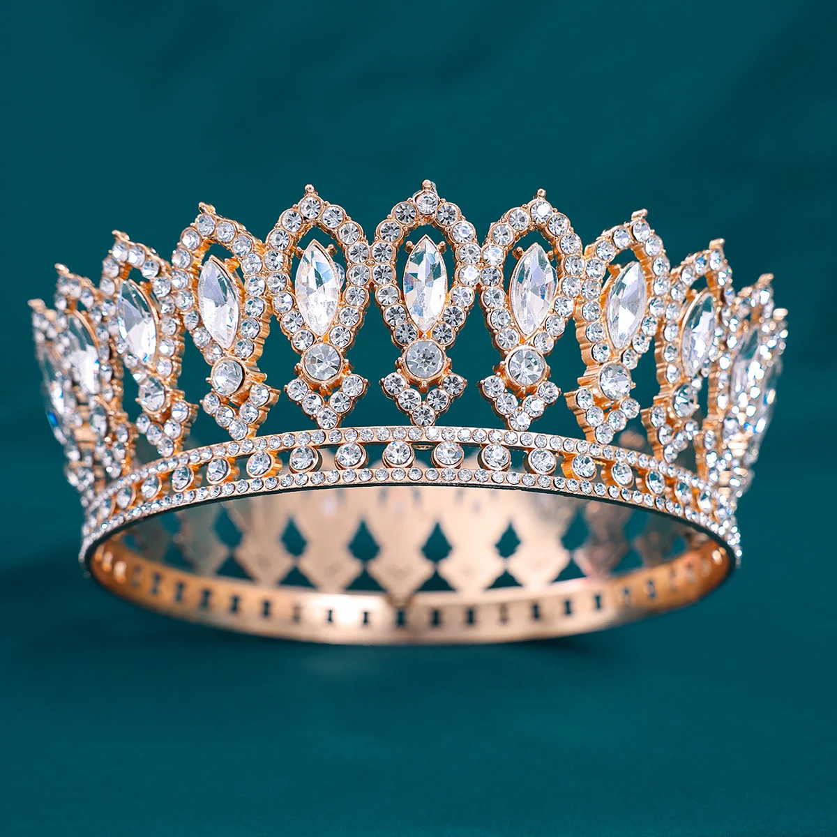 Vintage Braut Tiara Barock Marquise Strass Runde Krone Hochzeitskleid Zubehör Krone Haarschmuck Zubehör