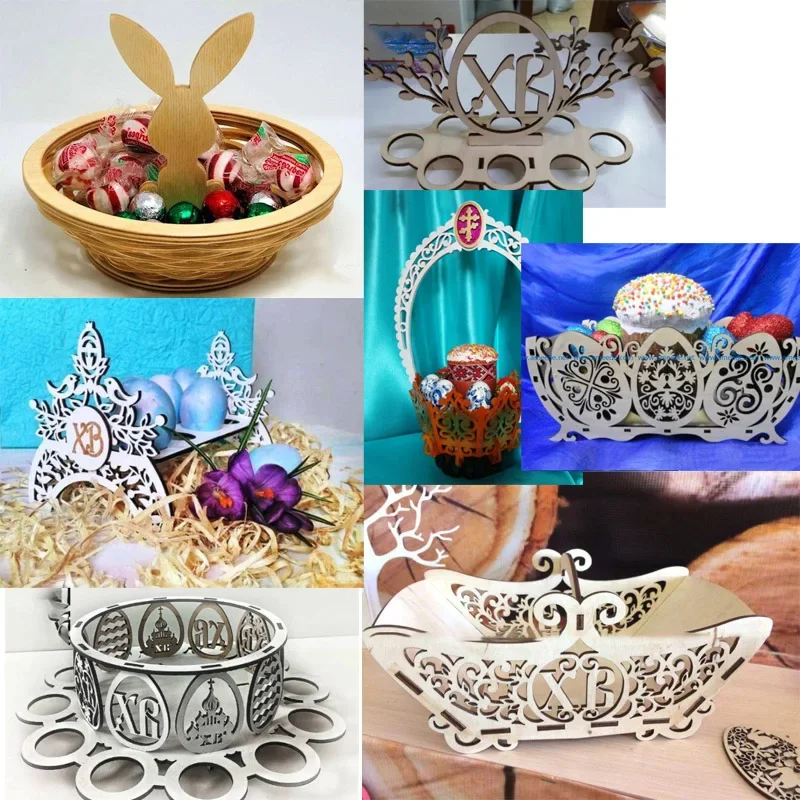 40 Easter Rabbit Bunny Basket Eggs 2D Vector Drawing Files for Laser Cut DXF CDR Fomats Designs Cricut Ornaments Decoration