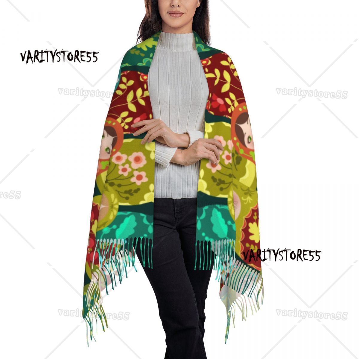 Custom Printed Russia Matryoshka Doll Pattern Scarf Men Women Winter Warm Scarves Russian Babushka Folk Art Shawls Wraps