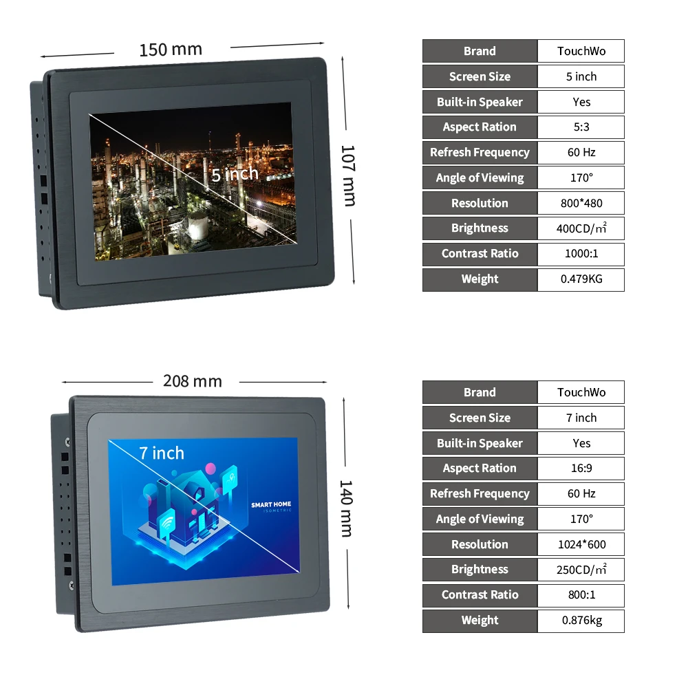 TouchWo 5 7 Inch Fanless IP65 Waterproof Capacitive Android Touch Screen Industrial embedded touch screen monitor For Cnc