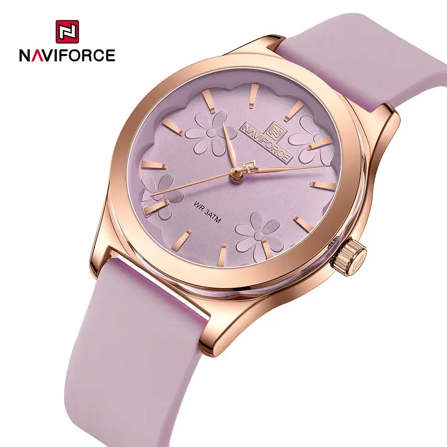 Naviforce นาฬิกาผู้หญิง NF5051ซิลิโคนนาฬิกาข้อมือควอตซ์สำหรับผู้หญิงนาฬิกากีฬาของขวัญผู้หญิงนาฬิกาผู้หญิง