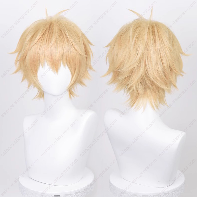 Anime Denji Cosplay Peruca 30cm Luz Laranja Perucas Curtas Resistente ao Calor Cabelo Sintético Halloween