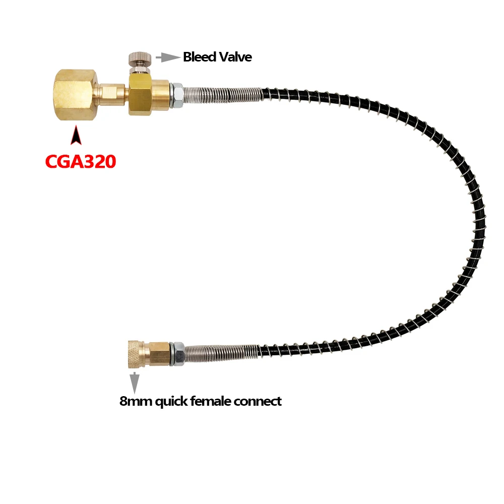 Reinforced Springs Hose kit Connect to Carbon Dioxide Tank Refill Adaptor W21.8-14 Or CGA320 W/ 8mm Quick Female Adapter