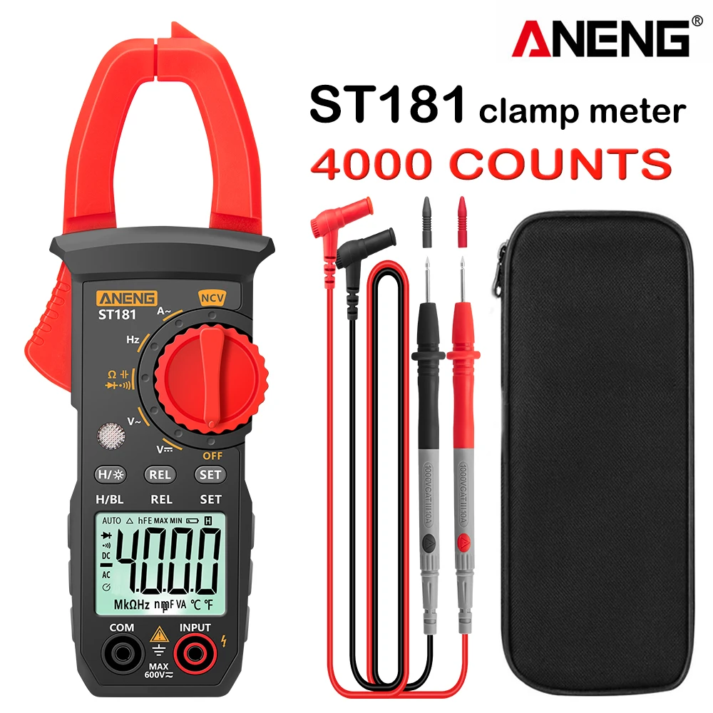 ANENG ST181 medidor de pinza Digital corriente CA 4000 recuentos multímetro amperímetro probador de voltaje amplificador de coche Hz capacitancia NCV prueba de ohmios