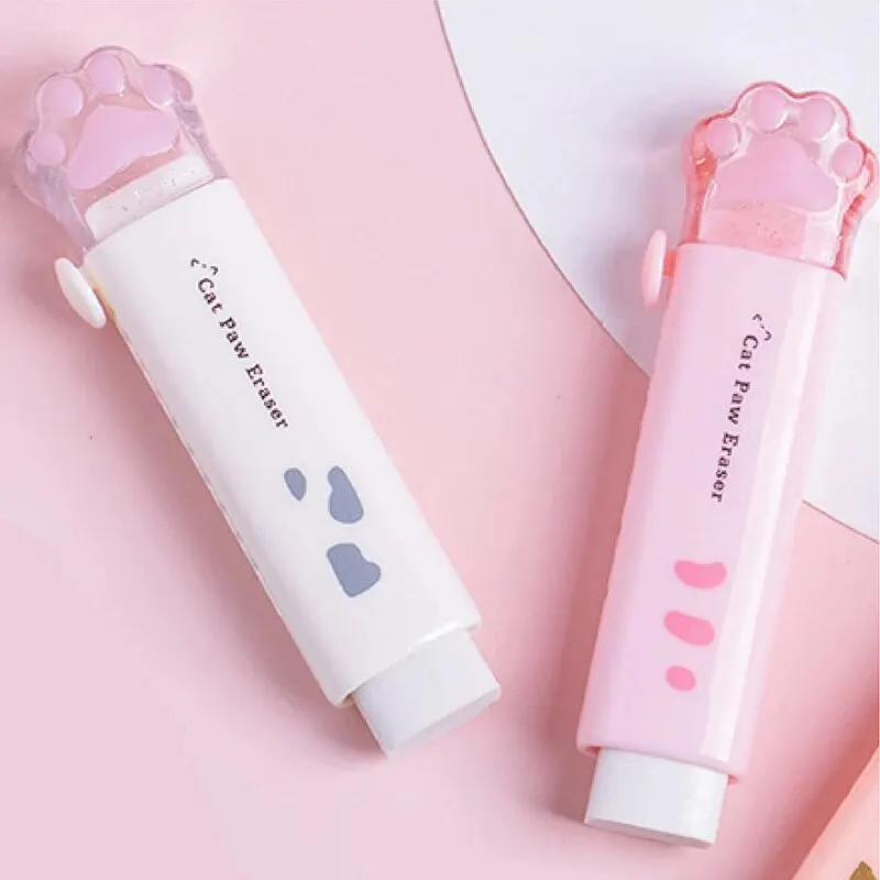 2Pcs Kawaii ยางลบ Cat PAW Shaped Retractable ยางลบ Push-Pull น่ารักยางยางลบสําหรับเด็กนักเรียนอุปกรณ์สํานักงานโรงเรียน
