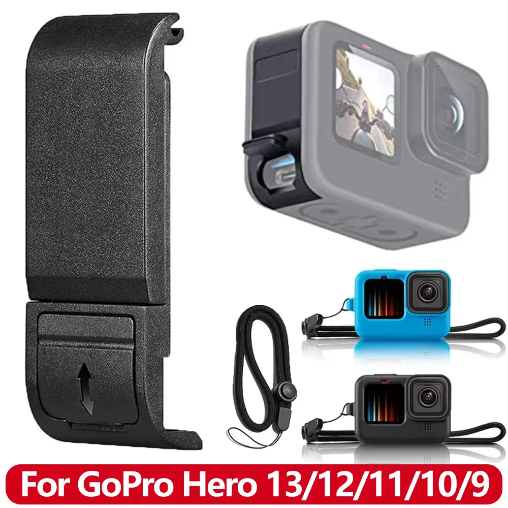 Hero 13/12/11/10 cubierta de batería de puerta lateral de repuesto funda de silicona para GoPro Hero 13 12 11 10 9 accesorios de Cámara de Acción negra